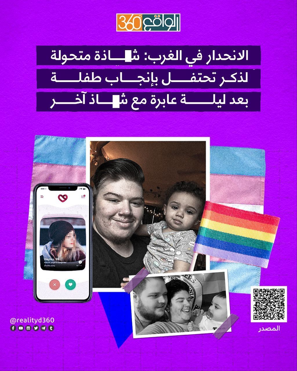 الانحدار في الغرب: شاذة متحولة لذكر تحتفل بإنجاب طفلة بعد ليلة عابرة مع شاذ آخر
