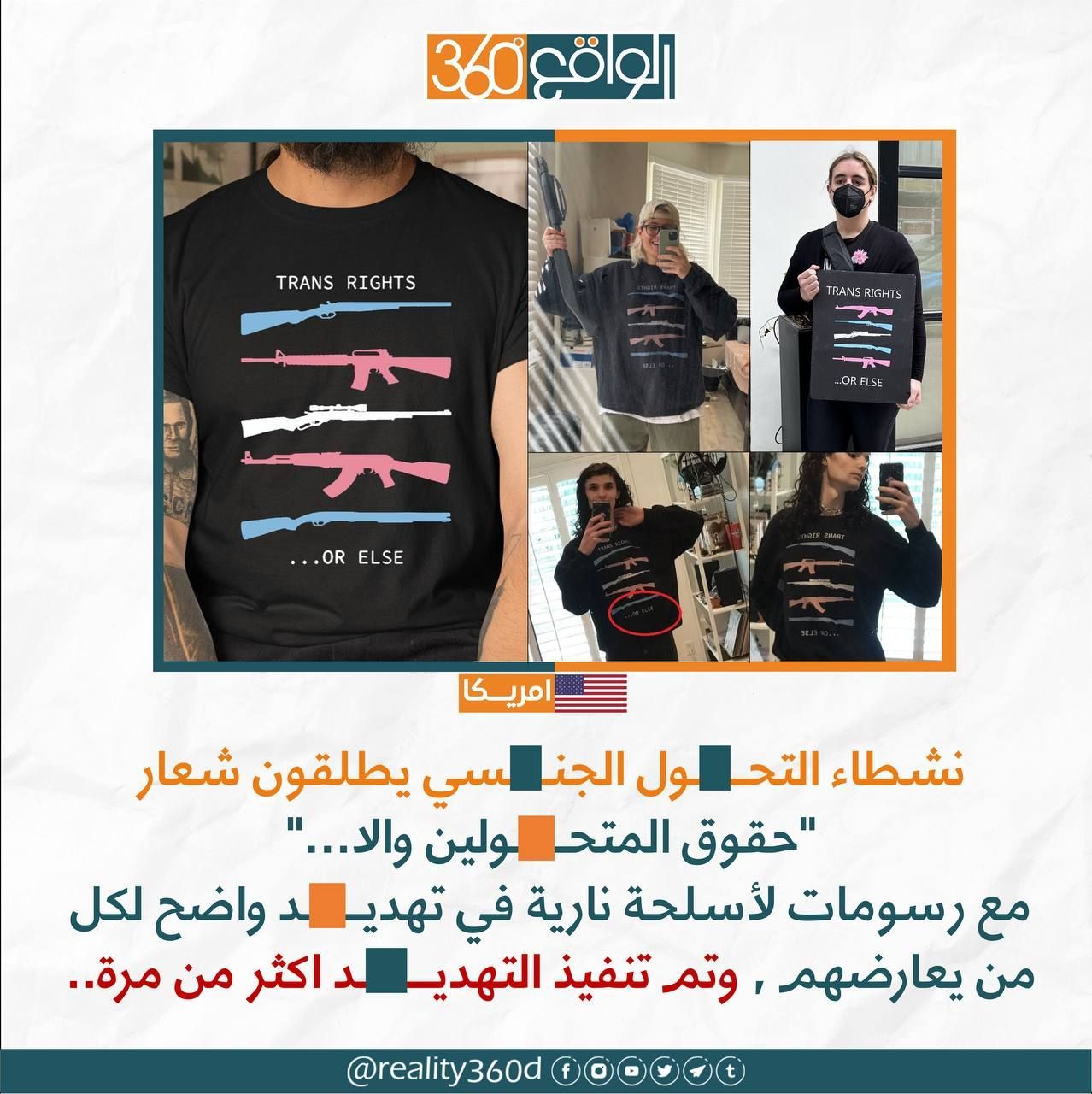 نشطاء التحول الجنسي يطلقون شعار حقوق المتحولين والا القتل مع رسومات لاسلحة نارية في تهديد واضح للكل
