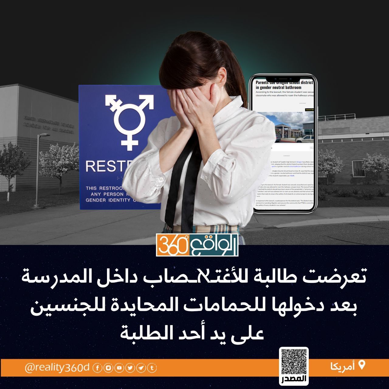 تعرضت طالبة للأغتصاب داخل المدرسة بعد دخولها للحمامات المحايدة للجنسين على يد أحد الطلبة