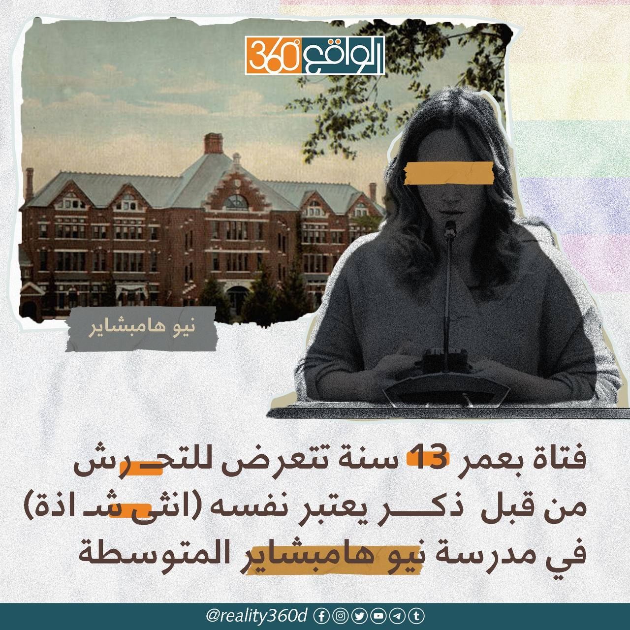 فتاة بعمر 13 سنة تتعرض للتحرش من قبل ذكر يعتبر نفسه انثى شاذة في مدرسة نيو هاميشاير المتوسطة