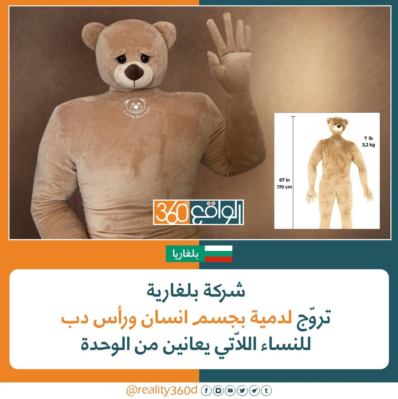 شركة شركة بلغارية تروج لدمية بجسم انسان ورأس دب للنساء اللاتي يعانين من الوحدة