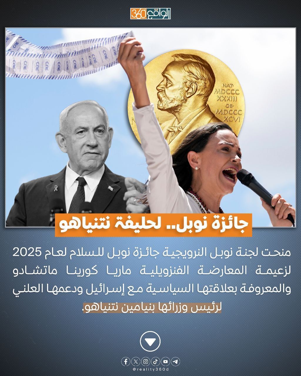 جائزة نوبل.. لحليفة نتنياهو